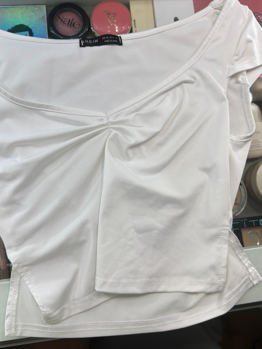 SHEIN White Ruched Front Short Sleeve Top